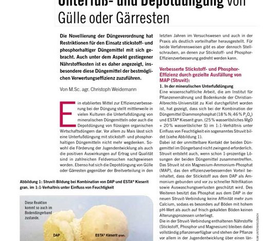 MAP-Fällung bei der mineralischen Unterfuß- und Depotdüngung von Gülle oder Gärresten